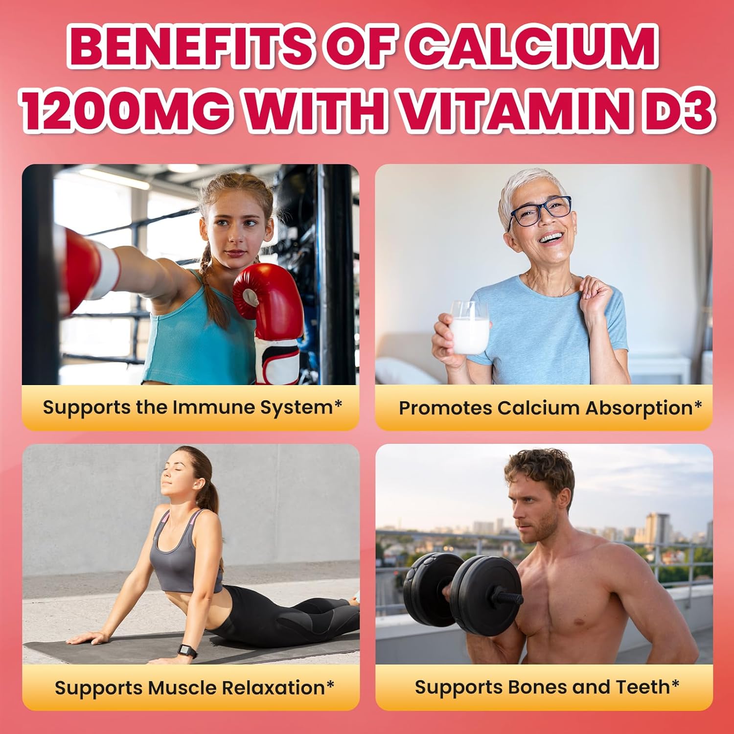 Calcium Citrate Gummies - 1200mg Calcium Gummies Supplements for Women & Men with Vitamin D3, K2, Magnesium, Zinc High Absorption for Bone, Muscle & Immune Support, Strawberry Flavor, 120 Count - Image 2