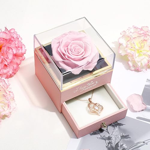 Miniatura 2 de WILDLOVE Rosa real preservada para siempre con collar I Love You, regalos de cumpleaños para mamá, abuela, esposa, flores preservadas, regalo para