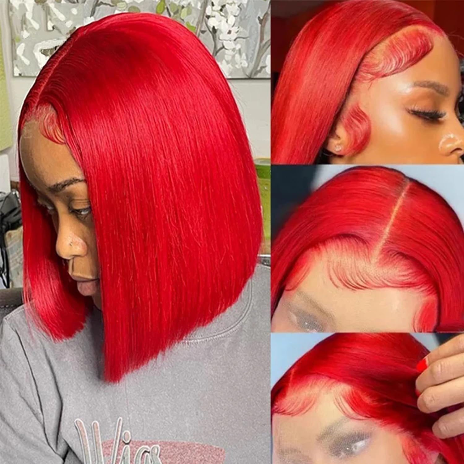 Ubetta Red Bob Wig Human Hair, 13x6 Lace Front Wigs Human Hair Pre Plucked Red Bob Wigs for Black Women 10 Inch 180% Density Slightly Bleached Knots Blunt Cut Lace Frontal Wig