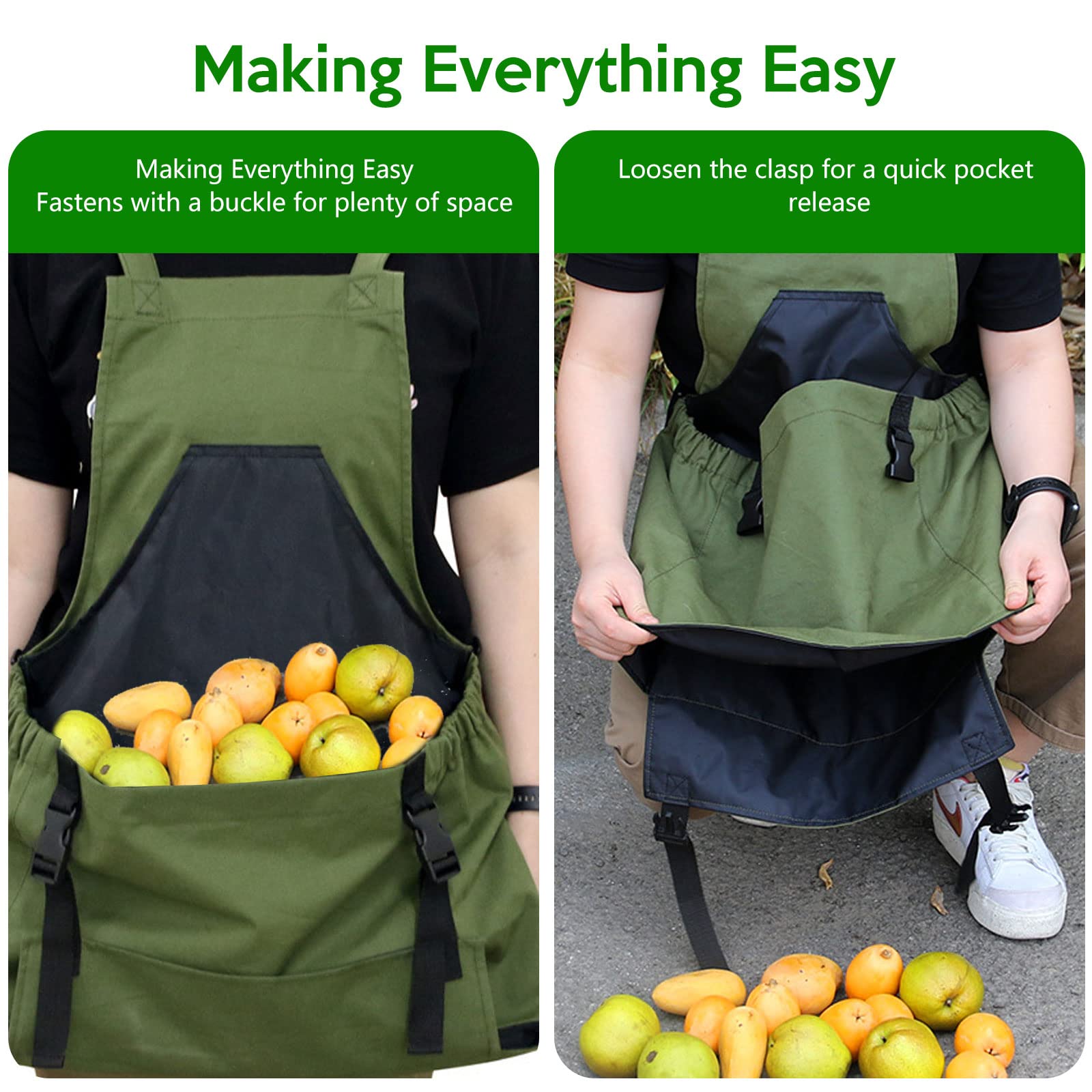 mumisuto Delantal de jardinería, delantal de cocina de jardín con bolsillos, delantal de cosecha, delantal de trabajo de jardín, delantal impermeable para hombres, mujeres, verde