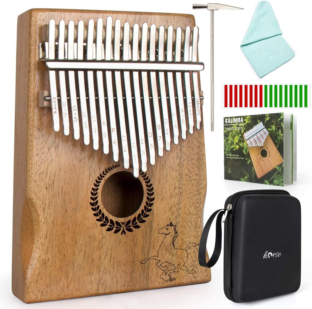 Kalimba, Thumb Piano 17 Keys Portable Mbira Finger Piano Mahogany Wood with Tune Hammer Bag Gifts For Kids And Adult Beginners