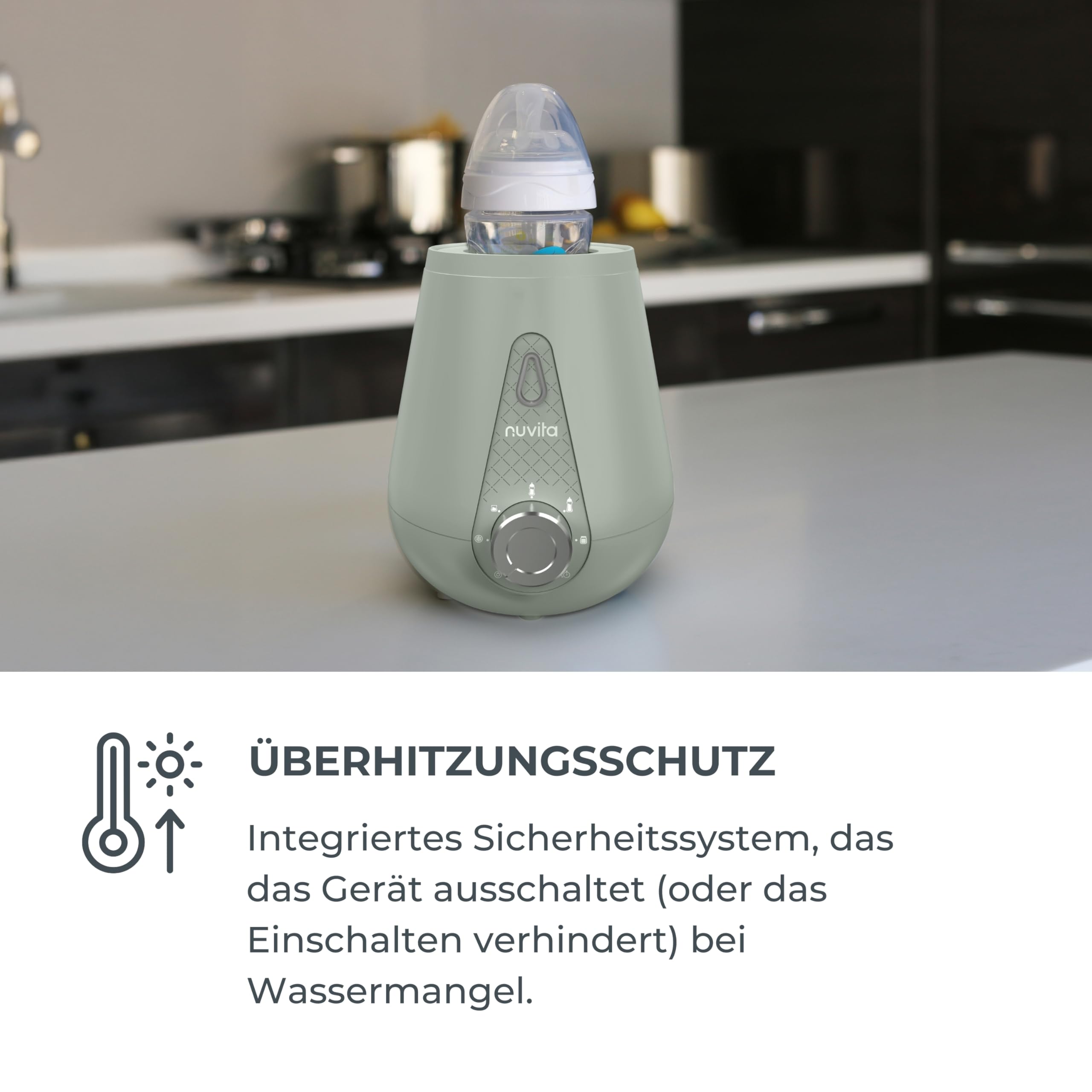 Nuvita 1165 Tragbarer Baby Flaschenwärmer für Zuhause und Auto & Sterilisator für Baby-Flaschen, Baby-Nahrung und Muttermilch - Babykostwärmer für Fläschchen und Gläschen - Sage Green