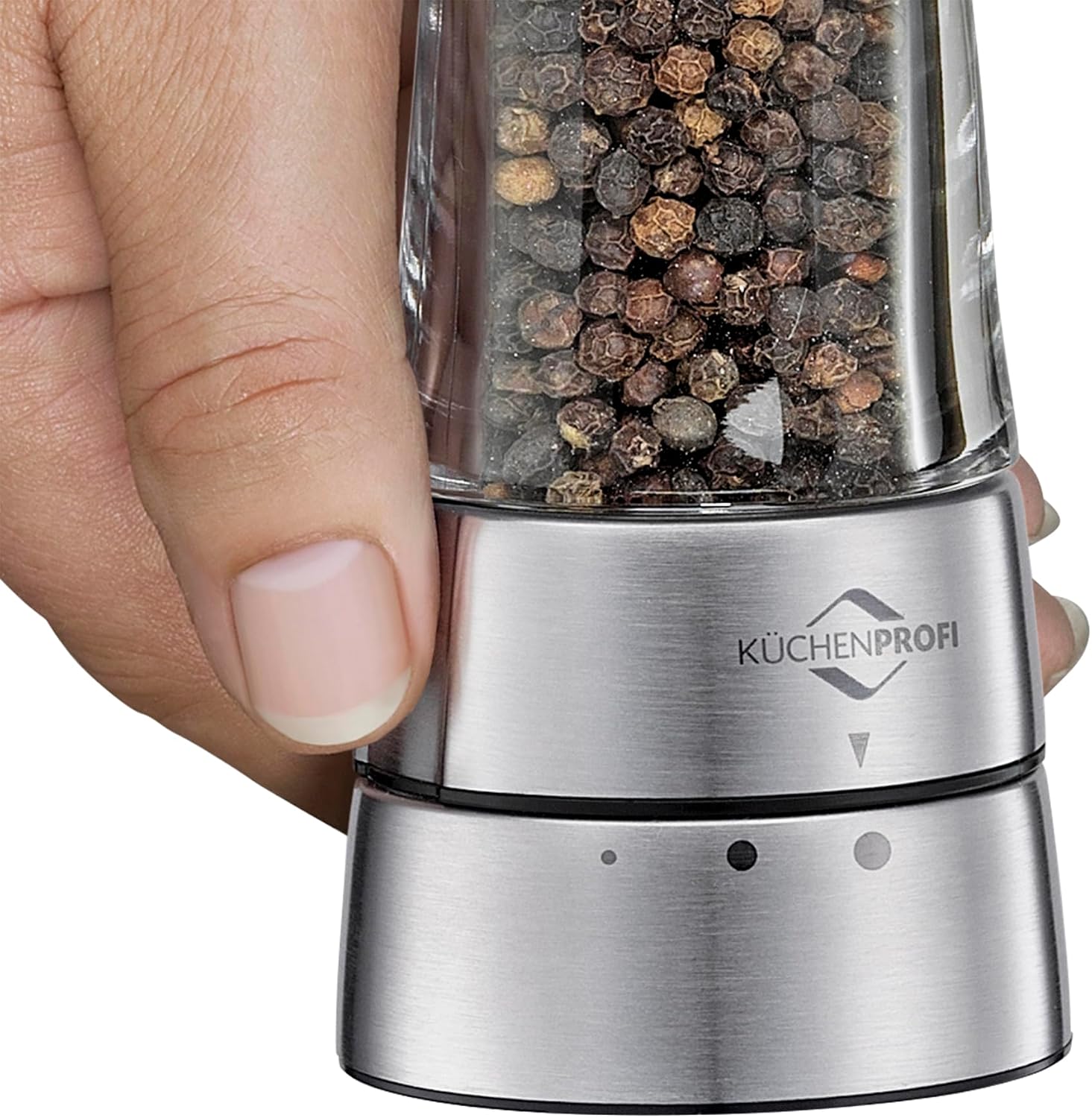 Küchenprofi Acrylic Salt Mill Grinder Set - 2.5" x 5.5"H, Stainless Steel & Acrylic - Pepper Mill with Adjustable Ceramic Grind - Multipurpose Stainless Steel Kitchen Tool