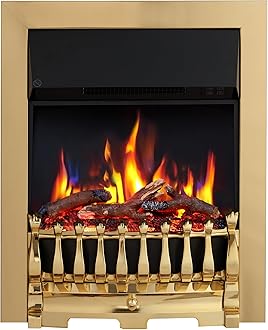 Verona 16’’ Fireplace Insert, 2000W Heater, Brass Trim with Spacer, Blenheim Fret, 9 Colour Flame Effect, Remote Control