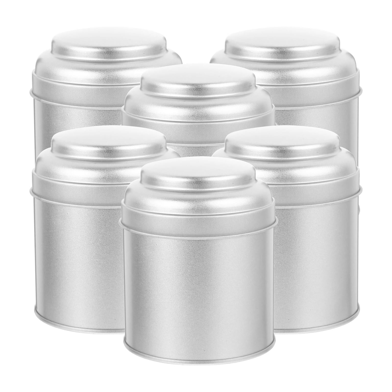 LSNNMU 6pcs Tea Tinplate Jars Silver Airtight Loose Leaf Large Capacity Food Container Storage Double Lid For Tea