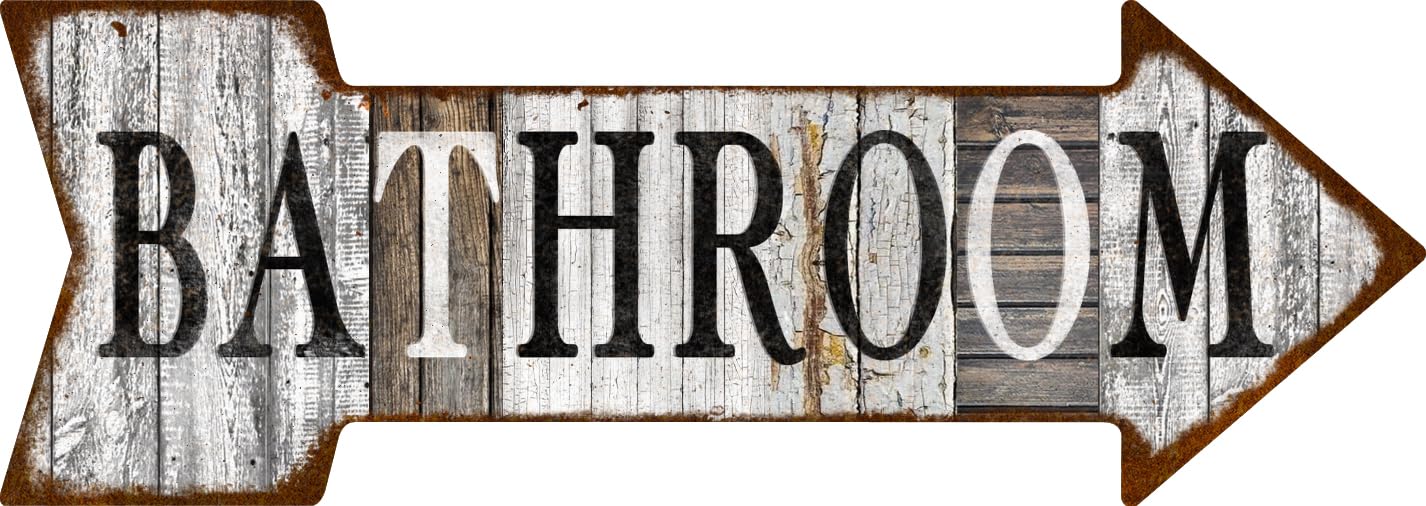 Mukuko Bathroom Arrow Tin Sign Vintage Looking Metal Signs 6" x 18"