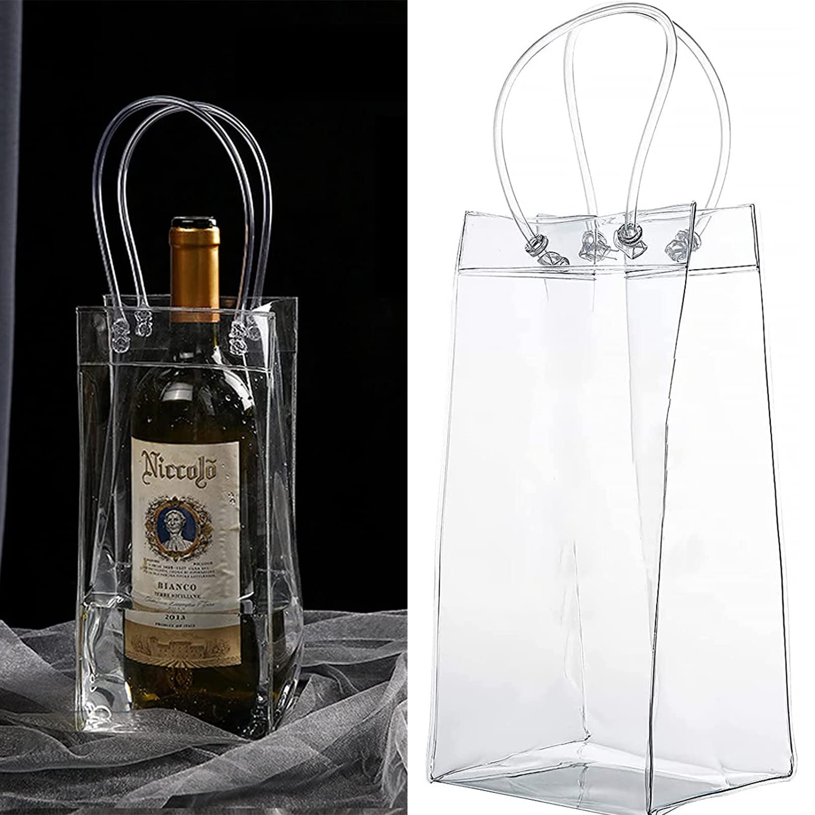 Borsa Termica Per Vino In PVC Trasparente, A Prova Di Perdite, Con Manici, 11x11x25 Cm, Portatile Per Champagne E Birra
