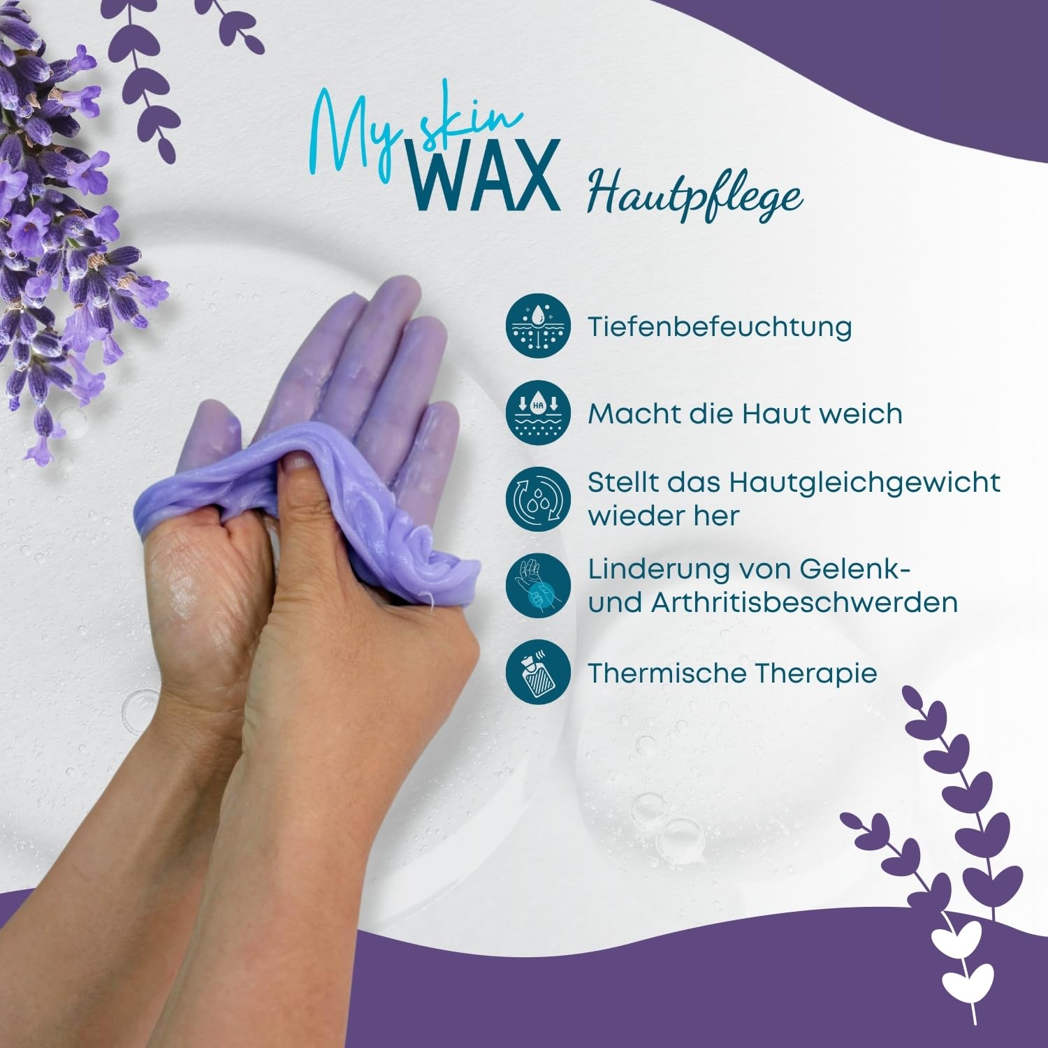 Paraffinwachs Maxi Pack, 6 Blöcke à 400 g (2,4 kg), Lavendelduft, feuchtigkeitsspendend & leicht ölig, ideal für Paraffinbad Hände & Füße, Arthritis Linderung, Pediküre (Lavendel)