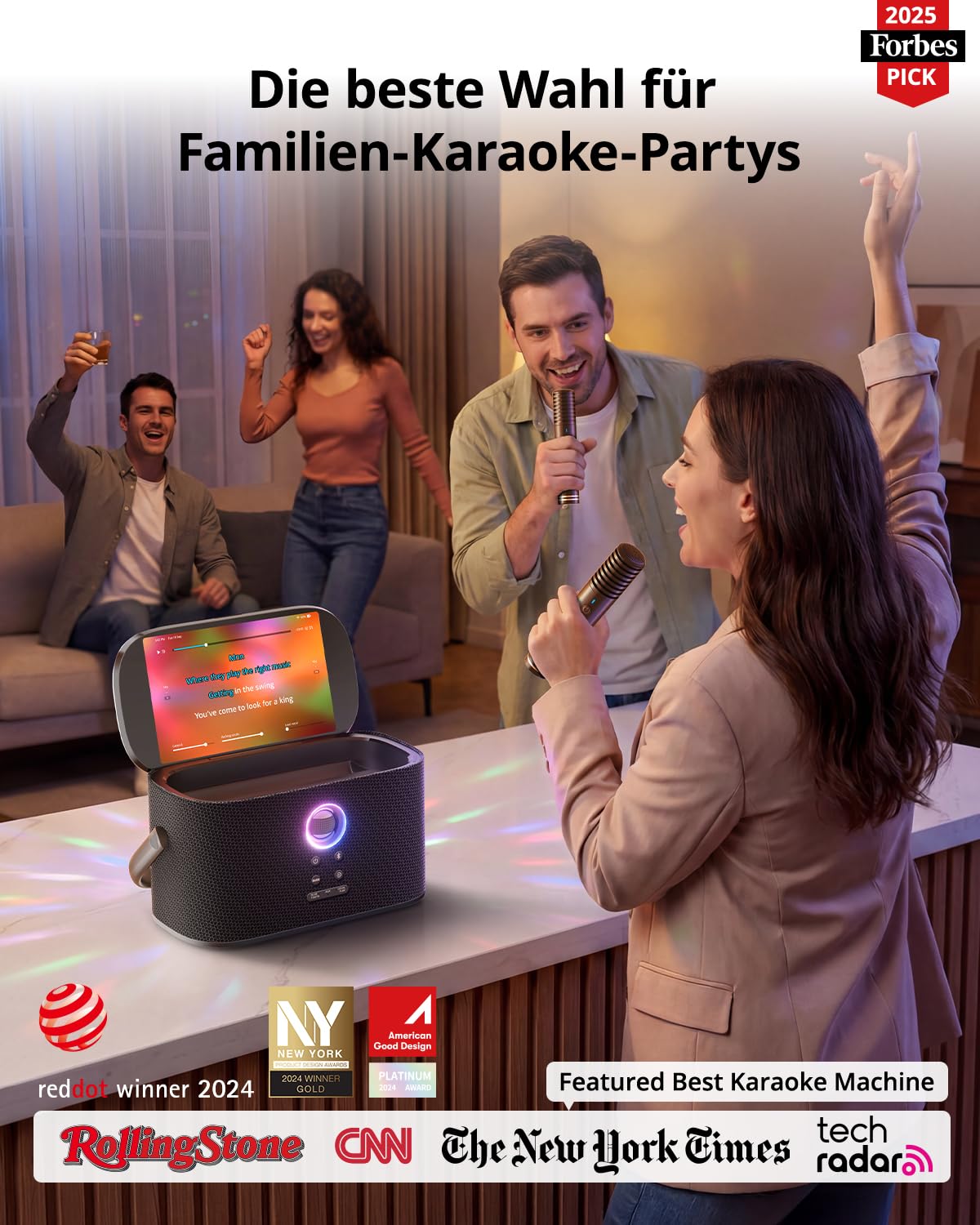 Ikarao Karaoke-Maschine - Komplettsystem mit Textanzeige, 2 Mikrofonen, 140W, Bluetooth, HDMI-Anschluss, selbstaufladend, für Karafun-App, ideal für Home-Party & Fernseher （Shell S2）