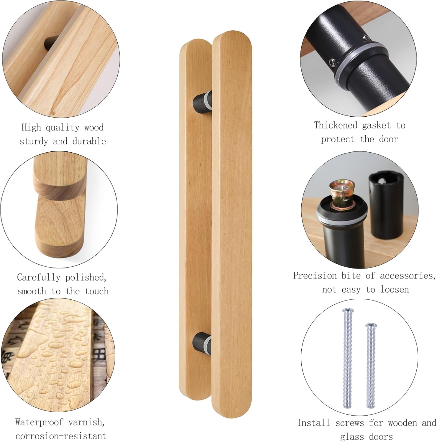 Wood Glass Door Handle 16in,Sauna Room Handle Double Sided Push Pull Door Handles,H Shape Wooden Sliding Barn Door Handle,Indoor Outdoor Commercial Push Handle Set