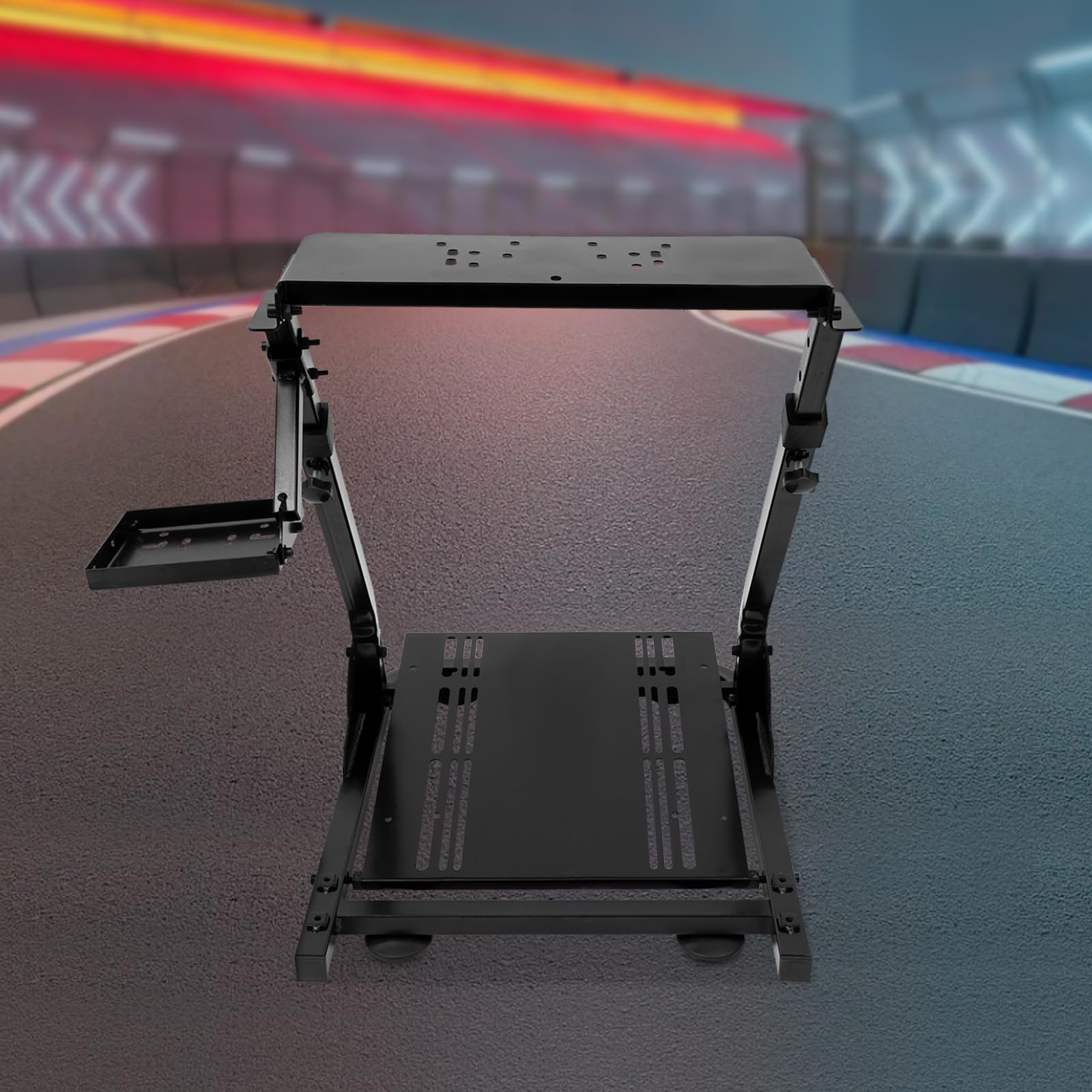 Supporto per volante da corsa, in ferro, regolabile in altezza (56 – 78 cm) e pieghevole, 3 livelli di pedale, supporto per volante regolabile in altezza