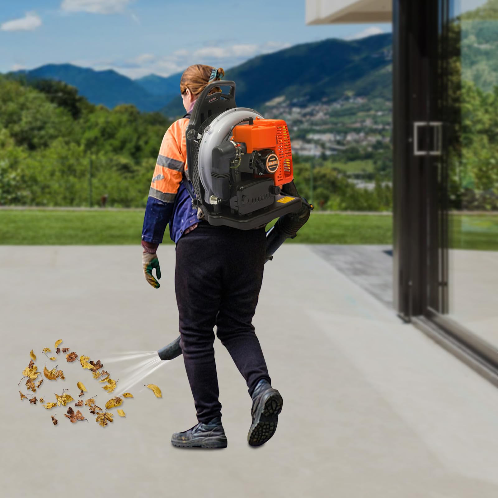 Soffiatore a benzina, trasportabile sulla schiena, 65 CC, delicato sulla schiena e portatile, per grandi superfici, soffiatore a 2 tempi con serbatoio da 1,8 l, soffiatore a benzina, utilizzabile con