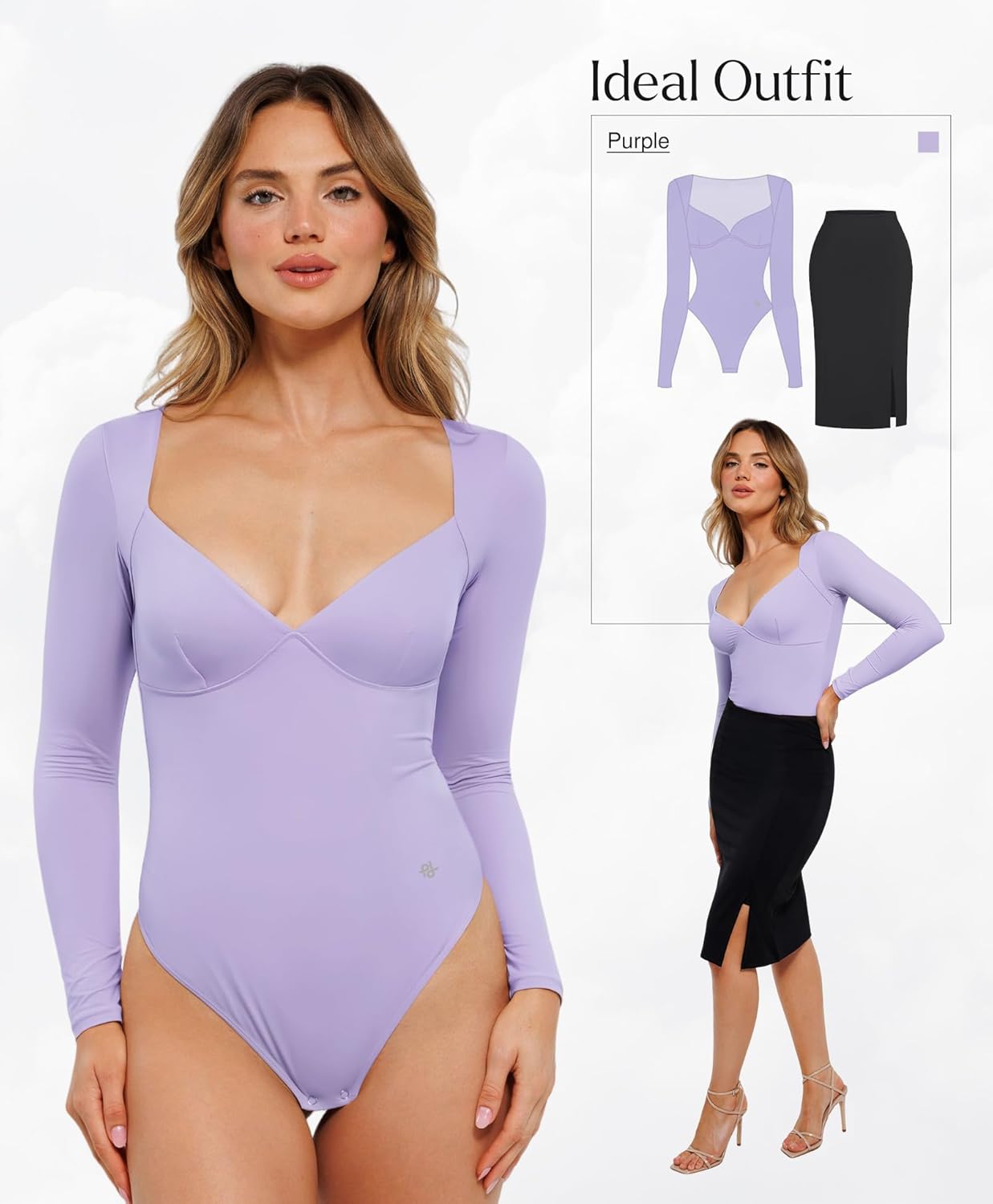 Popilush Long Sleeve Body suits for Women Thong Shapewear Bodysuit Tummy Control V Neck Shirt Going Out Tops