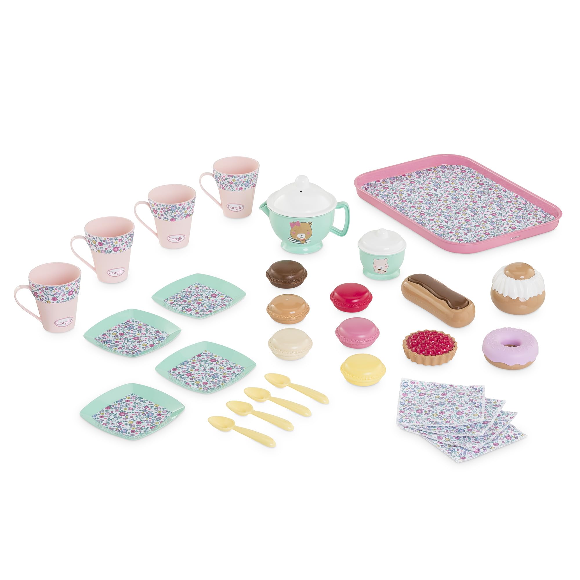 Corolle - 9000310050 - Ma Dinette Thé et Goûter, 30 Accessoires, pour Poupons-Poupées, dès 18 Mois