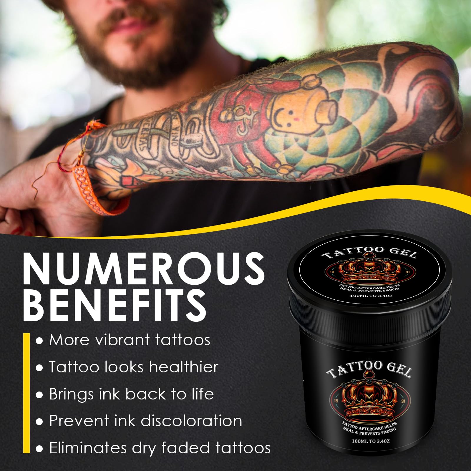 100ml Crema para Tatuajes, Tattoo Crema Cuidado, Repara la Piel Post Tattoo, Hidrata y Iluminador del Color los Tatuajes, Cuidado de la Piel Dañada, Preserva la Belleza del Tatuaje,Negro