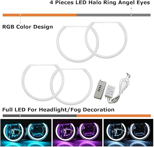 Miniatura 2 de iJDMTOY Juego de 4 anillos de halo LED RGB de 7 colores con ajuste ajustable compatible con BMW E39 E46 3 5 7 Series Xenon Trim