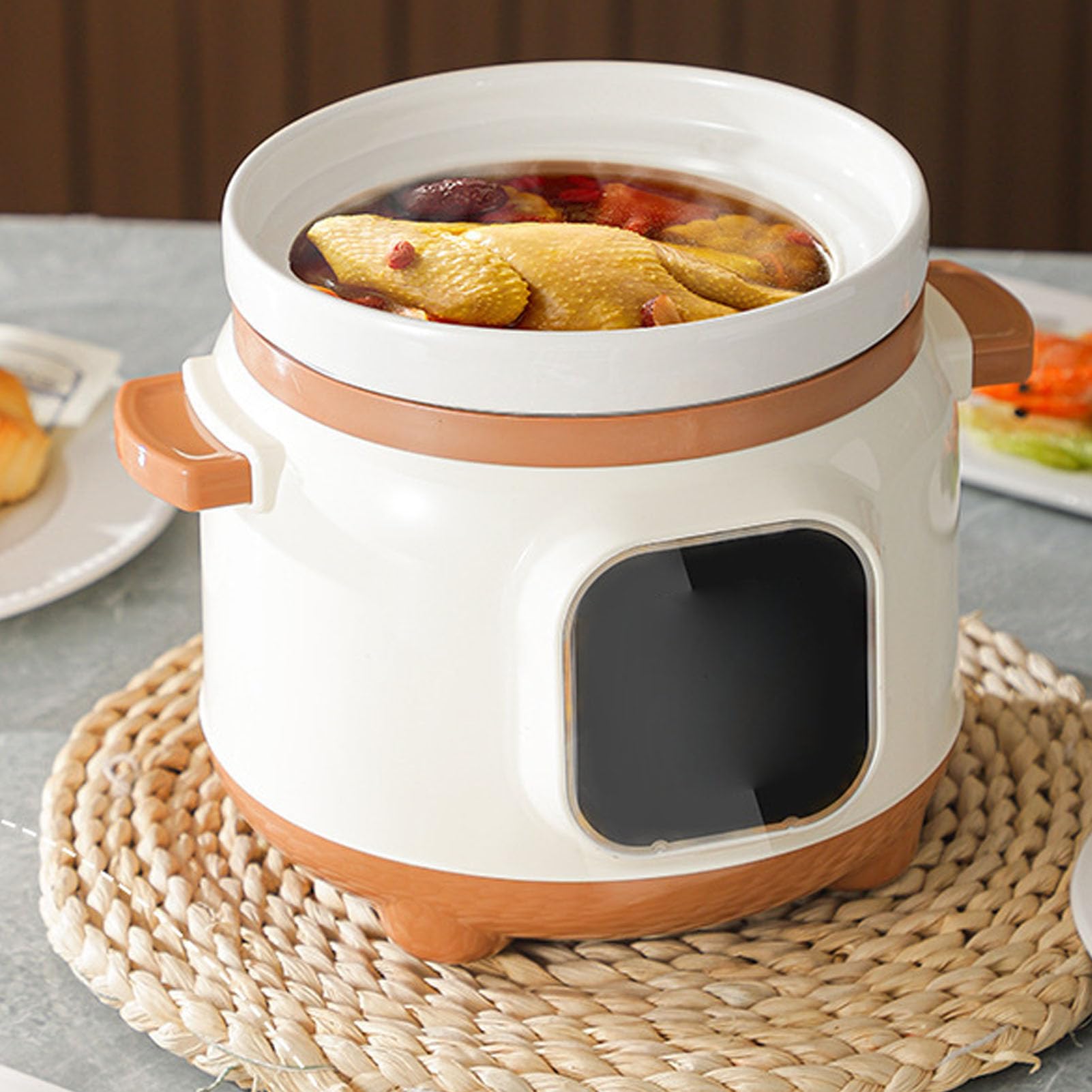 Elektrischer Eintopf, Keramik-Suppenbrei-Kocher, 235 W Slow Cooker mit Deckel, 1,8 L Keramiktopf, Elektrischer Eintopf für Einzelkocher (EU-Stecker)