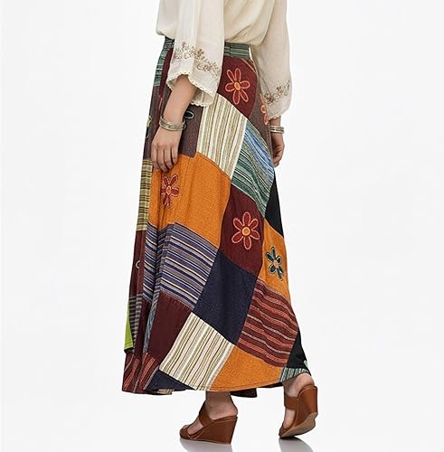 Miniatura 3 de Agan Traders Faldas largas bohemias de verano 2025 para mujer, estilo bohemio, con parches y cintura alta, para mujer