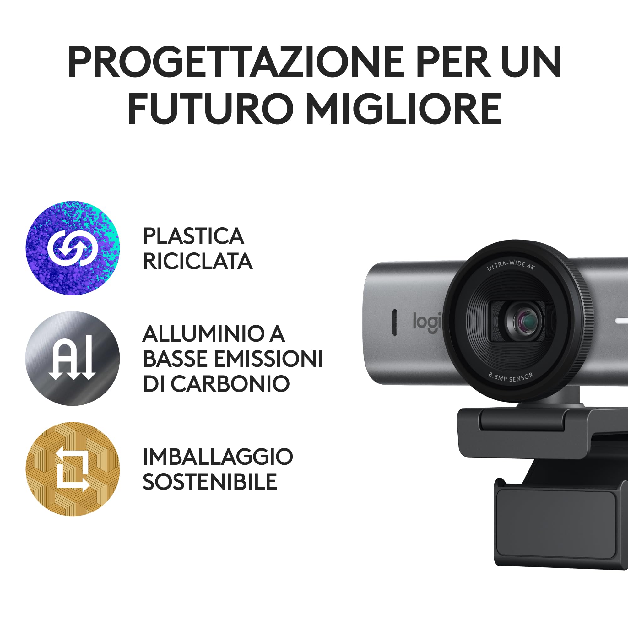 Logitech MX Brio per collaborazione e streaming Ultra HD 4K, 1080p a 60 FPS, due microfoni con riduzione del rumore, Show Mode, USB-C, copertura webcam, Microsoft Teams, Zoom, Google Meet, Grafite