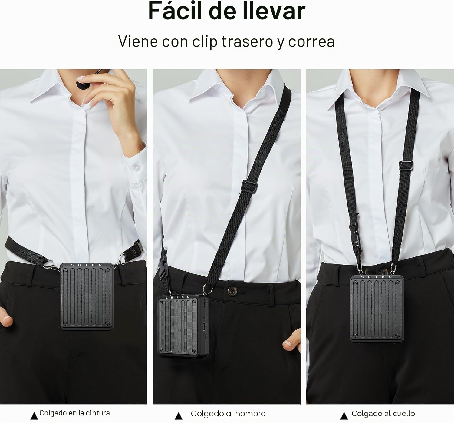 SHIDU Mini amplificador de voz recargable portátil para profesores con micrófono con cable y cintura, compatible con audio en formato MP3 para habla, clase, entrenamiento, guía turística,