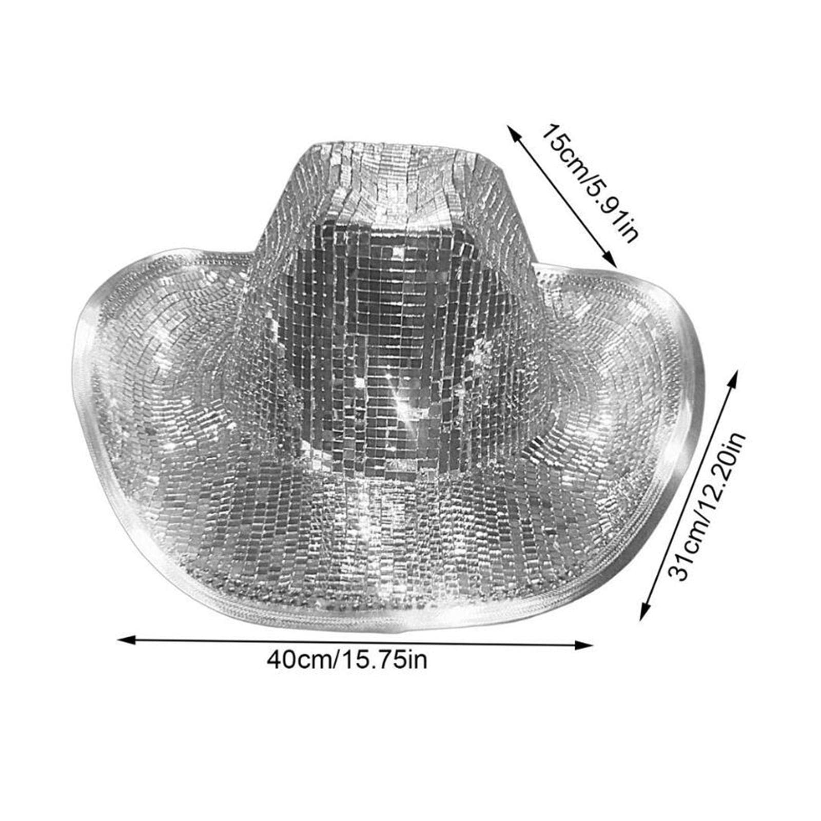 harayaa Cappello da cowboy Cappello da cowboy con sfera a specchio Cappello da cowboy alla moda Accessori in stoffa larga Cappello da discoteca