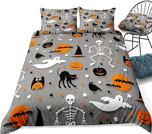 Miniatura 109 de Pumpkin Bedding Halloween Duvet Cover Set Funny Evil Pumpkin Pattern Design Black Halloween Bedding Set Queen 1 Duvet Cover 2 Pillowcases
