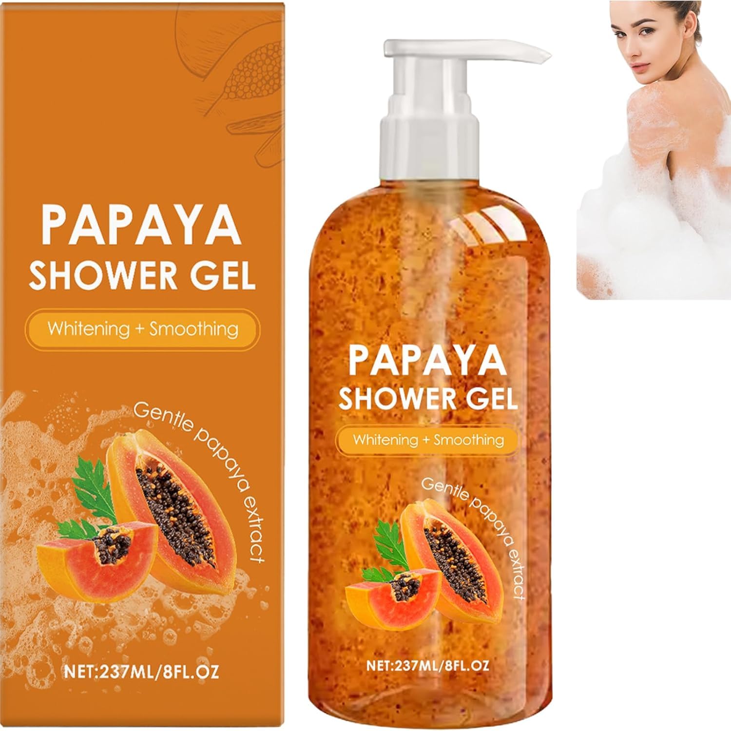 Papaya Shower Gel,Papaya Whitening Exfoliating Shower Gel,Oil-Control Moisturizing Body Wash,Gentle Refreshing Fruity Fragrance for All Skin Types