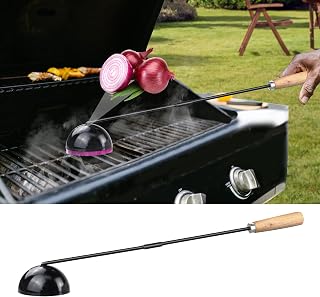 Onion Holder Grill Cleaner, Black Metal & Wood, Heat Resistant, 28" Long, Bristle-Free, Grill Accessory