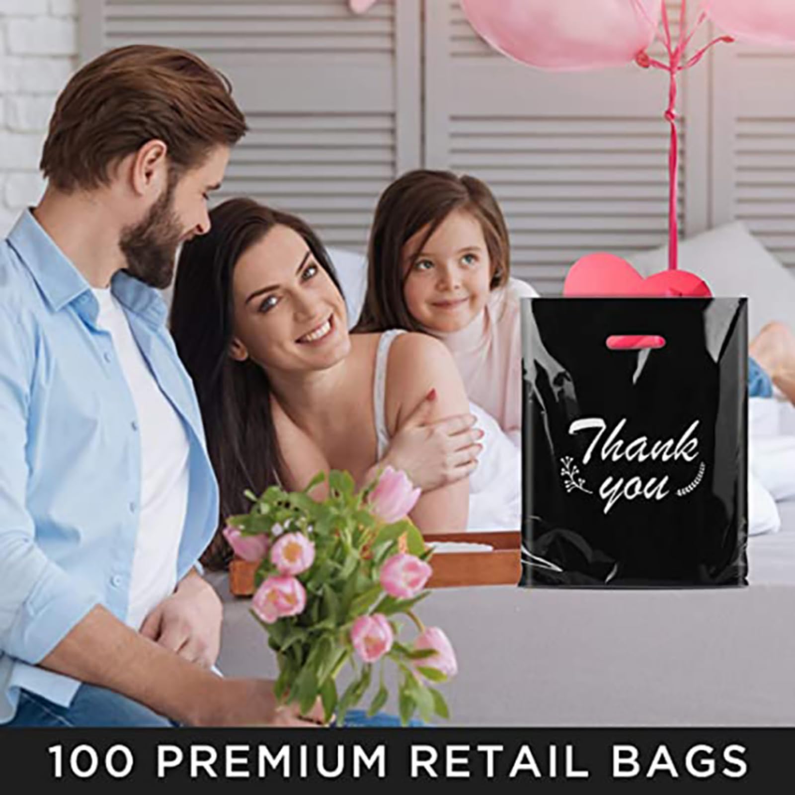 100 pz personalizzato logo colorato shopping bag con manico sacchetto regalo in plastica Businss cliente sacchetto di plastica (stampa su un lato) (nero, 15 x 20 cm)