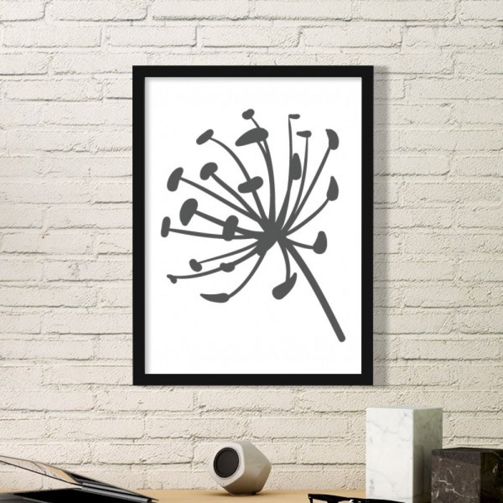 Plantes art peinture pissenlit pour embellir votre salon avec un cadre en bois noir