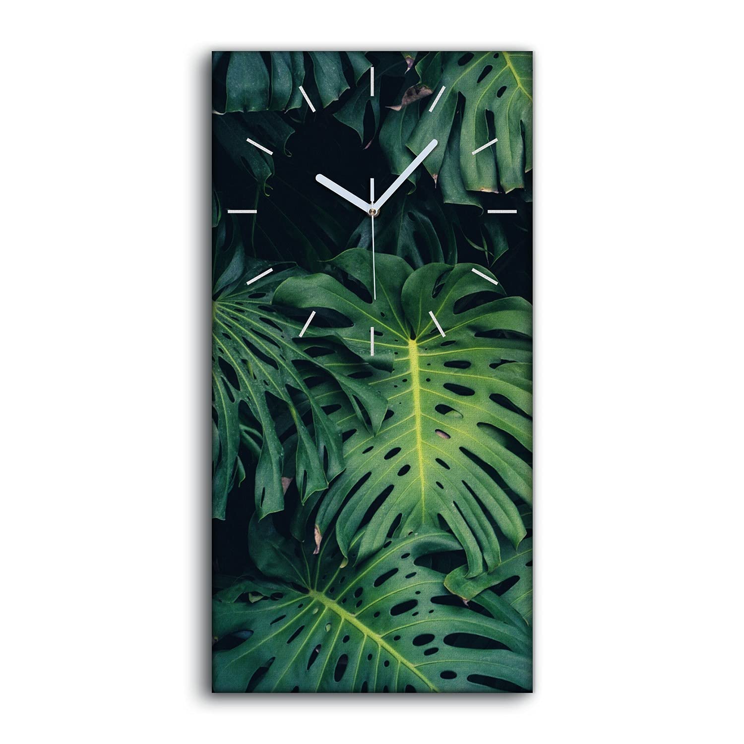 Horloge sur Toile d'Art Moderne 30x60 cm Decor Feuille de Monstera