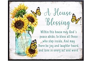 Christian House Blessing Wall Art: Sunflower and Butterfly Decor