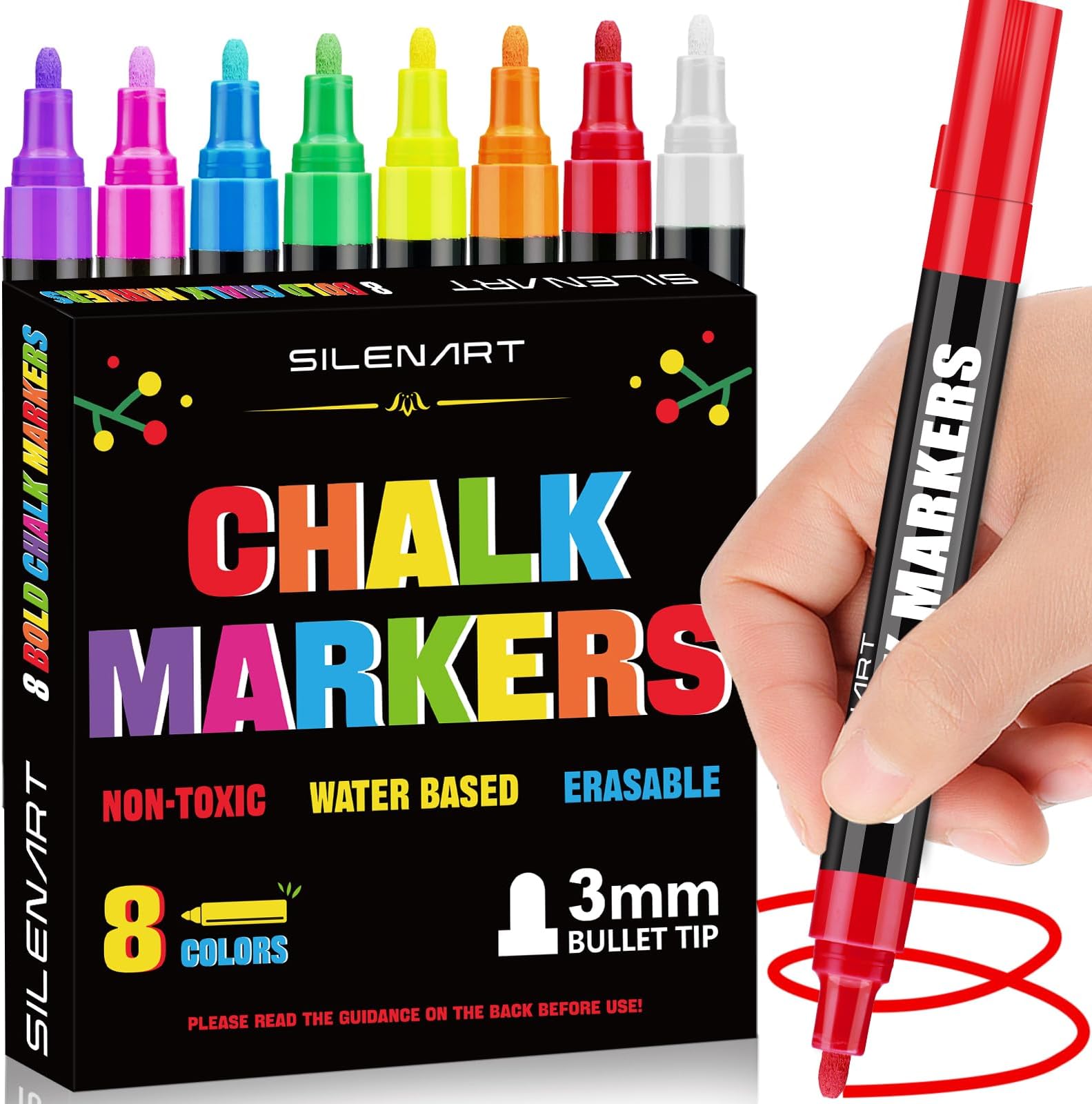 Liquid Chalk Markers - 8 Vibrant Colors - Chalkboard Markers for Blackboard Glass Window Car Dry Erase Board Acrylic Calendar Board Whiteboard- Wet Erase