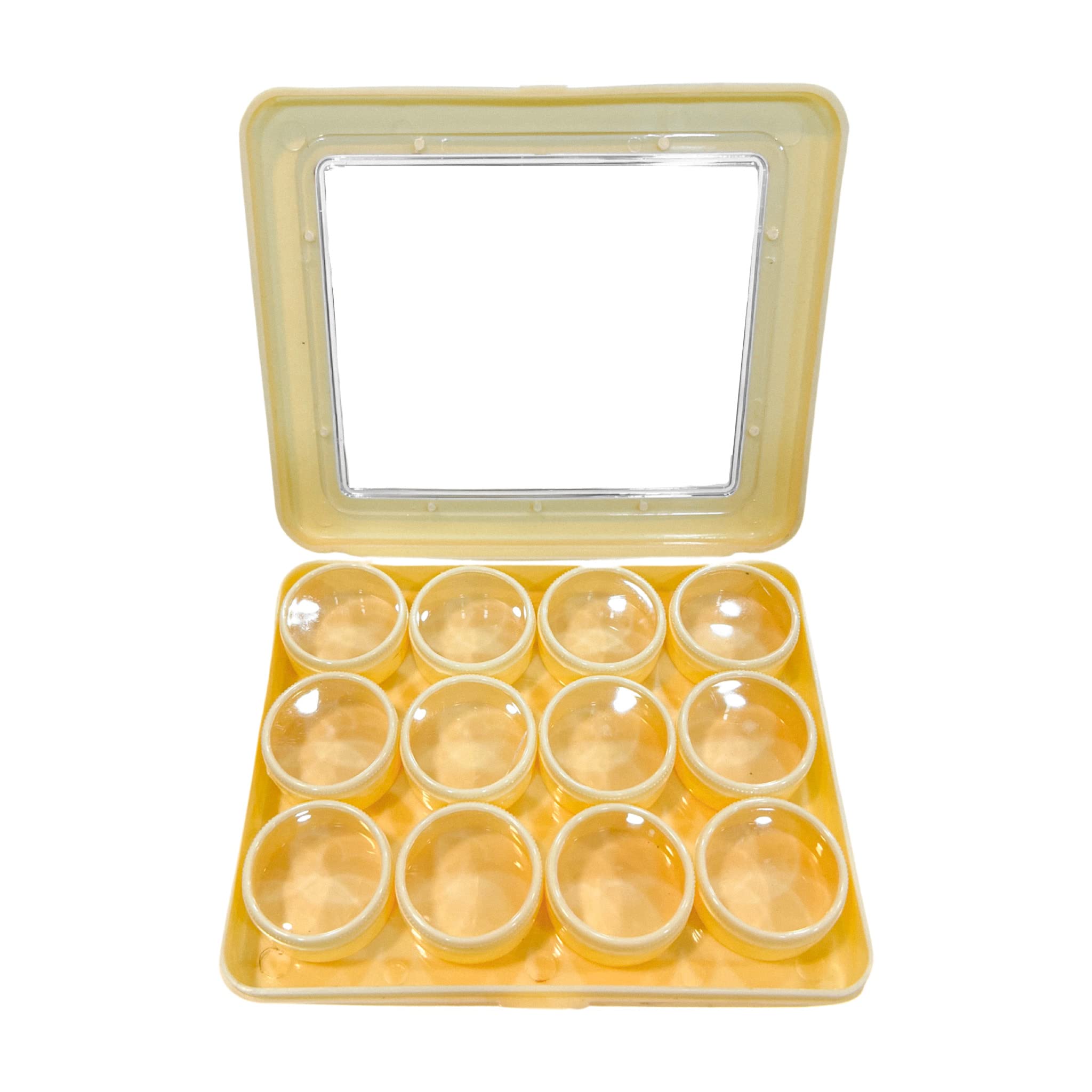 Achalnath Tools Rectangular Top Glass Plastic Storage Box for Storing Stones, Gems, Clips, Small Jewelry pieces and little Articles (12in1 Round Box Set)
