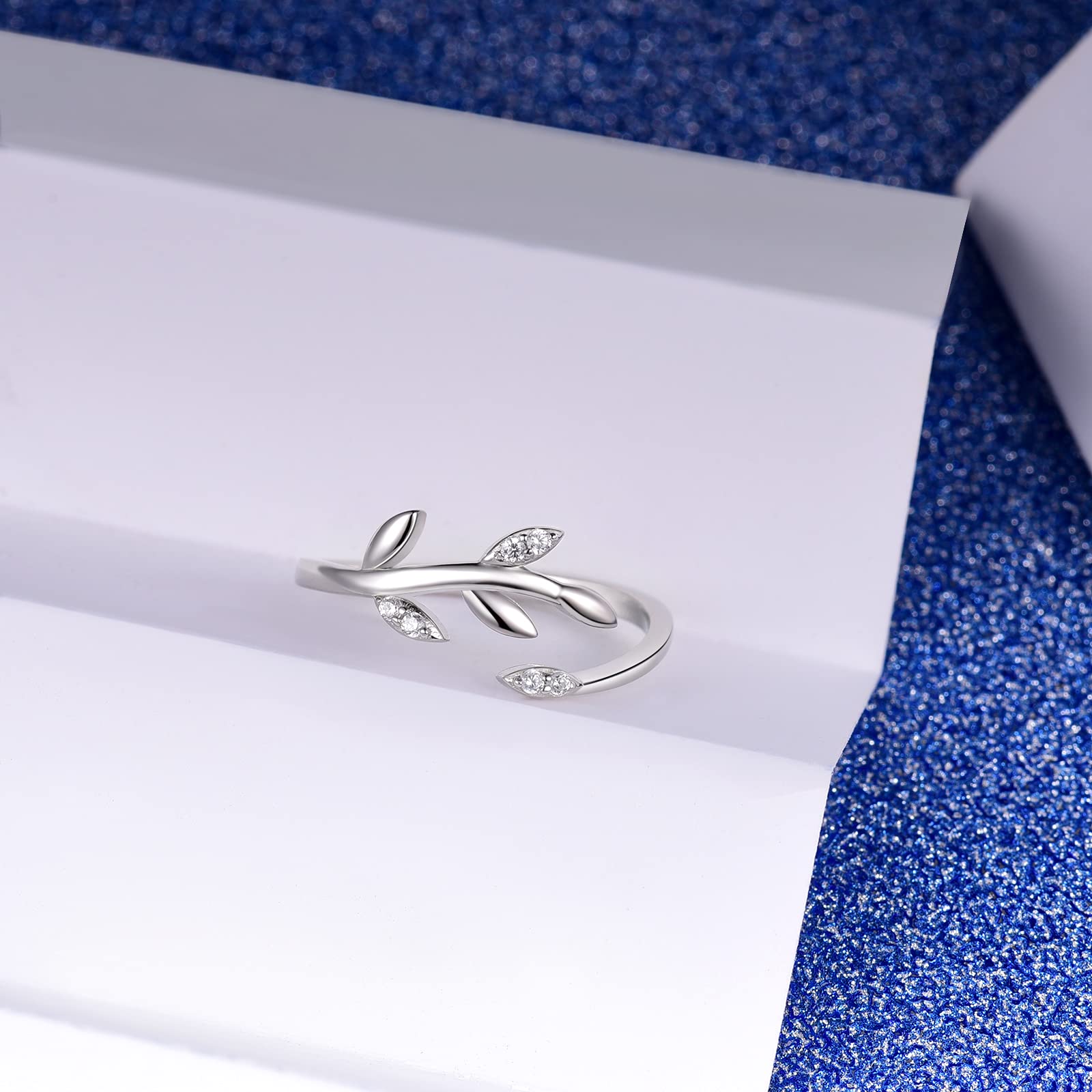 Regalos del día de San Valentín Anillo Abierto Ajustable de Plata de Ley 925 con Hoja de Olivo, Regalo de joyería para Mujeres, Adolescentes y Amantes de Las niñas
