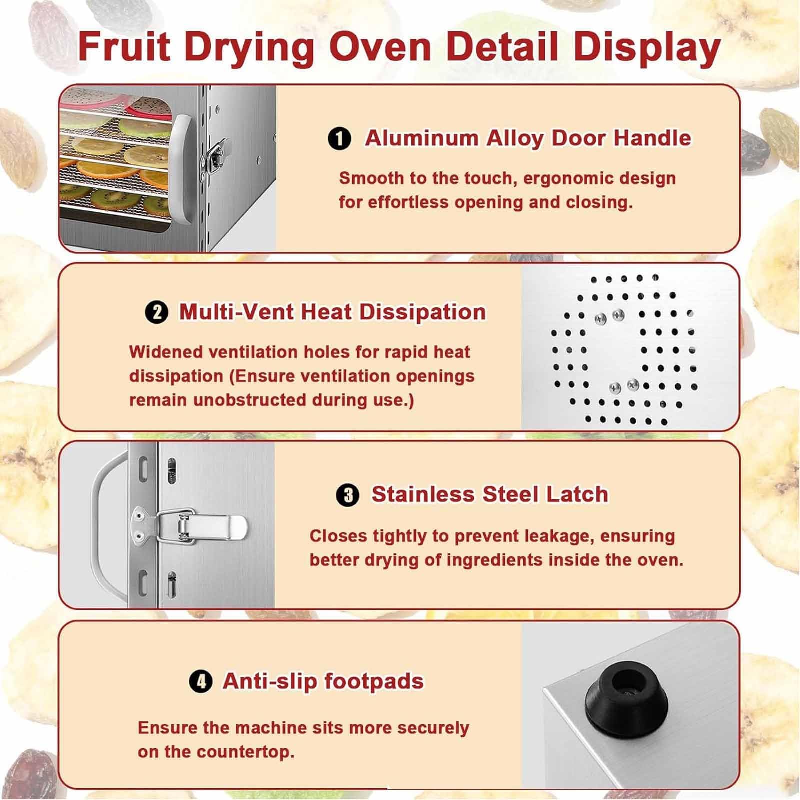 Liofilizador de alimentos, deshidratador de acero inoxidable de 8 capa para el hogar, control de temperatura de 35 a 90 °C y temporizador,iluminación integrada y cristal visible para las frutas.