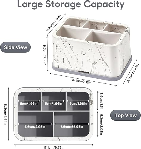 Miniatura 5 de Soporte para cepillos de dientes, soporte multifuncional para cepillos de dientes, fácil de limpiar, extraíble, con 5 compartimentos y agujeros de