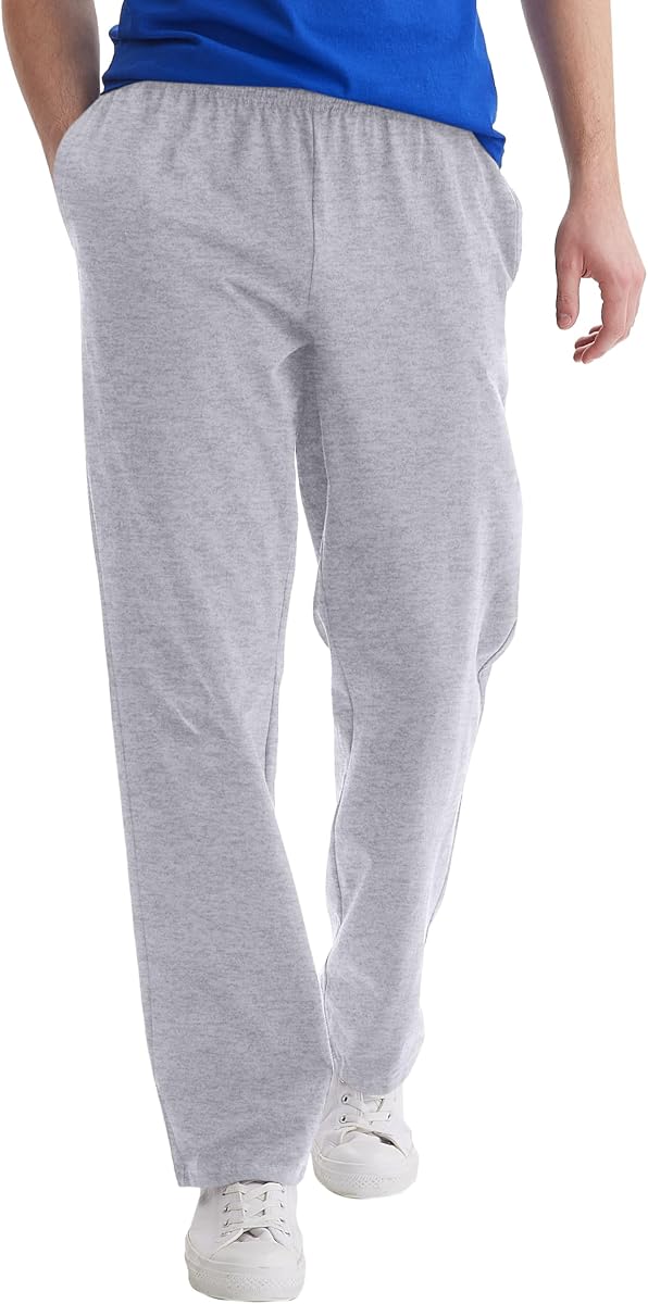 Hanes Paquete de pantalones deportivos para hombre - Paquete de 3 - Pantalones de estar por casa Essentials de punto de algodón de peso medio - Parte inferior abierta - Bolsillos - 32"