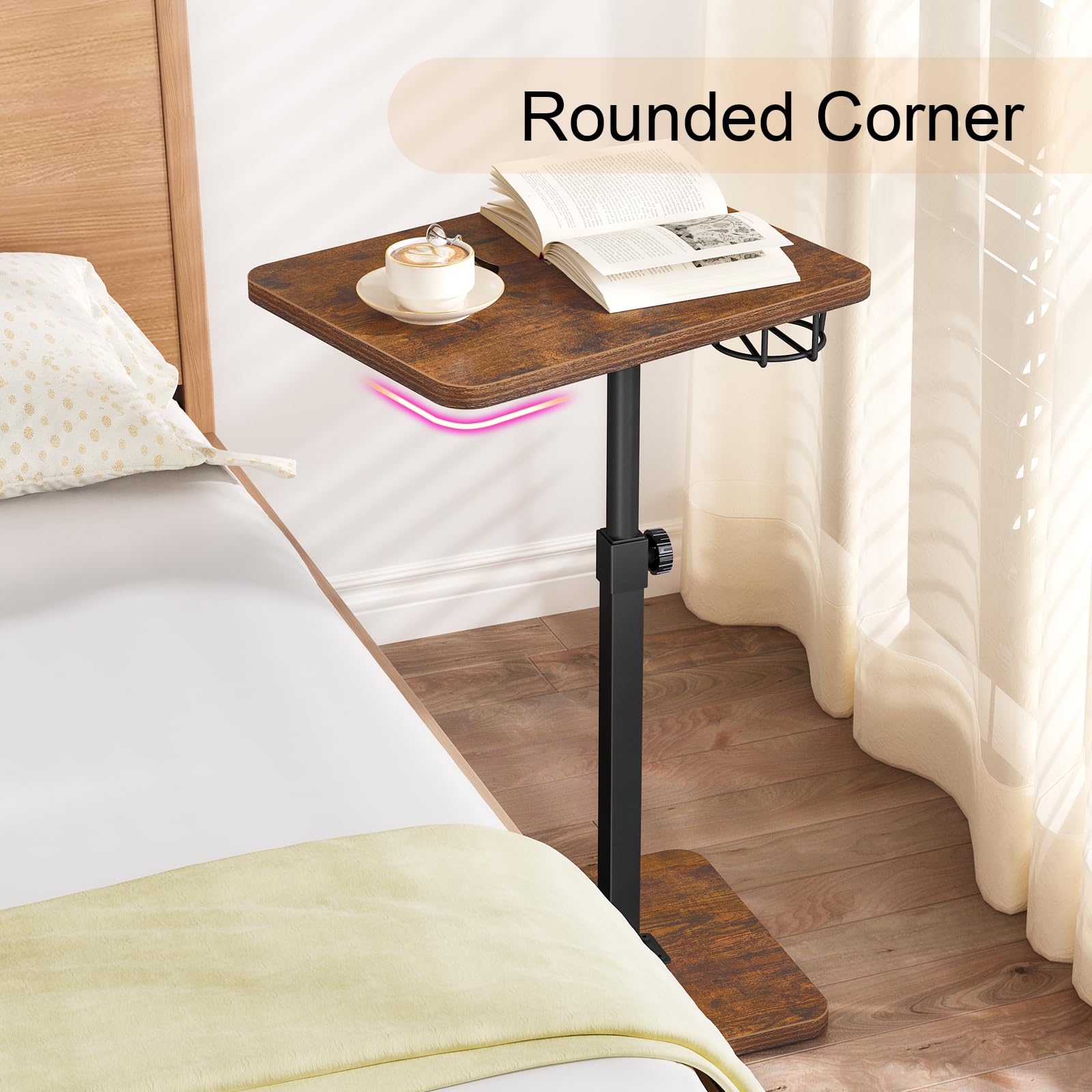 Giikin TV-Tablett, 360° drehbar, höhenverstellbar, TV-Tabletts zum Essen auf der Couch, Sofa-Armlehne, Beistelltisch für kleine Räume, Sofa, Bett, Abendessen, rustikales Braun