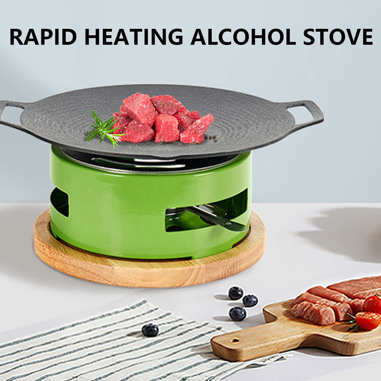 Spirituskocher für Innenraum Campingkocher Mit Topf Tragbarer Camping Alkoholkocher Mini Kochtopf-Set Spiritusbrenner für Hot Pot Grillen Picknick,Green