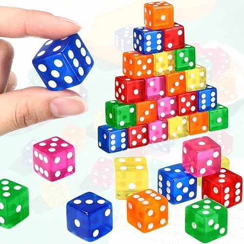 Miniatura 9 de Juego de dados de 36 piezas de 0.748 in estilo casino D6 acrílico y translúcido, cuadrados con borde redondeado para casino, dados, juegos de mesa y