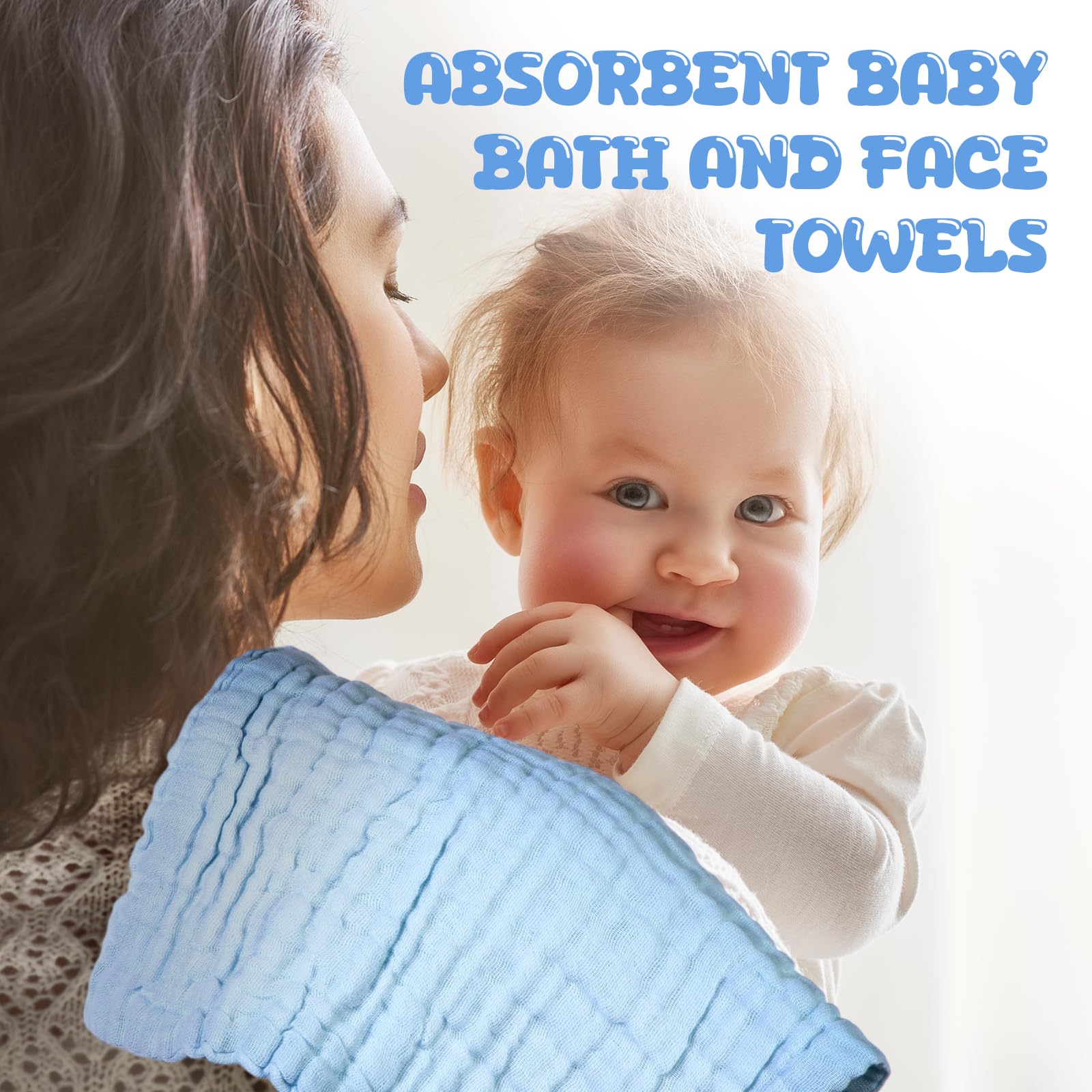 Breling 20 paños de Muselina para bebé, de algodón Natural, Suaves, para recién Nacidos, absorbentes para Piel Sensible, 12 x 12 Pulgadas (Blanco, Azul Claro, Azul)