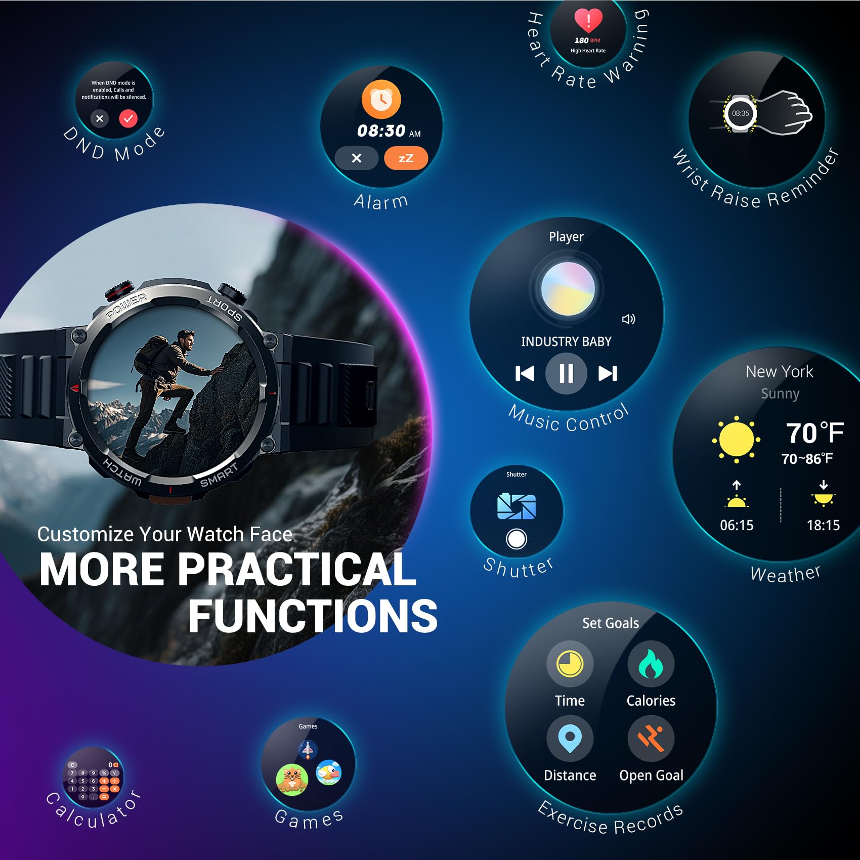 Military Smart Watch for Men(Answer/Make Calls),Outdoor Smartwatch with 100 Days Battery/Flashlight/Compass/Heart Rate/SpO2/Sleep Monitor/2 Straps, Rugged Fitness Watch for iPhone/Android Phones