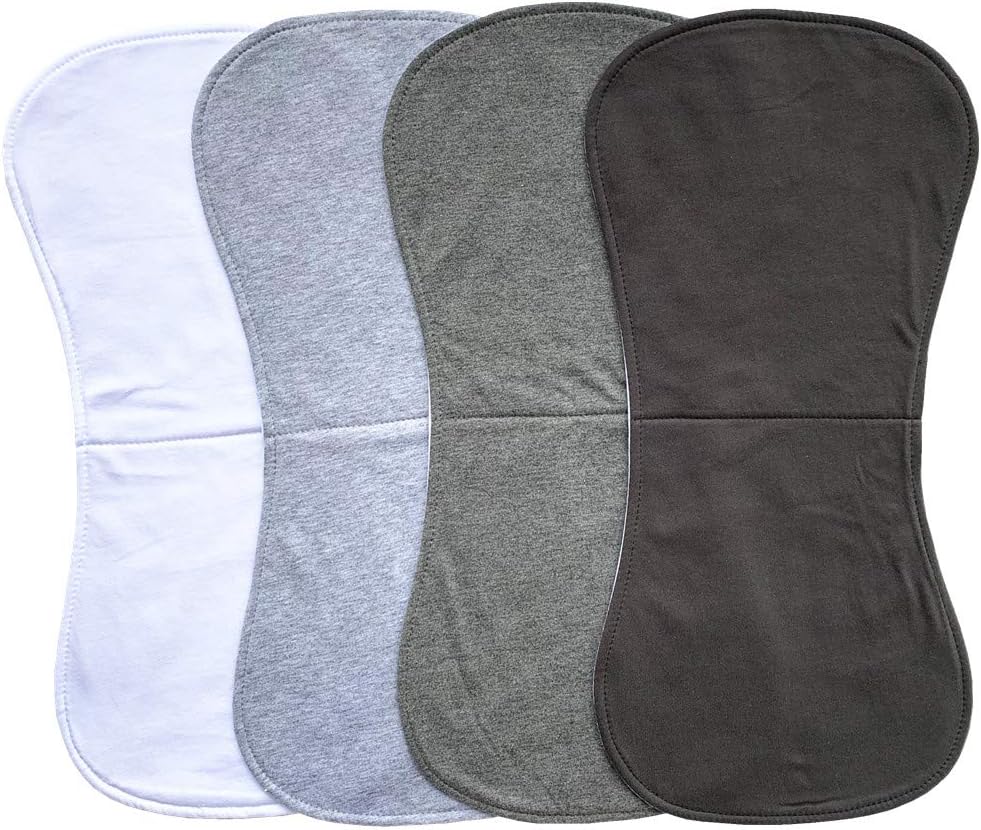 Burp Cloths for Babies, Large Size, Triple Layers, Extra Soft Absorbent and Thick, 4 Packs, Dark Grey Light Grey and White