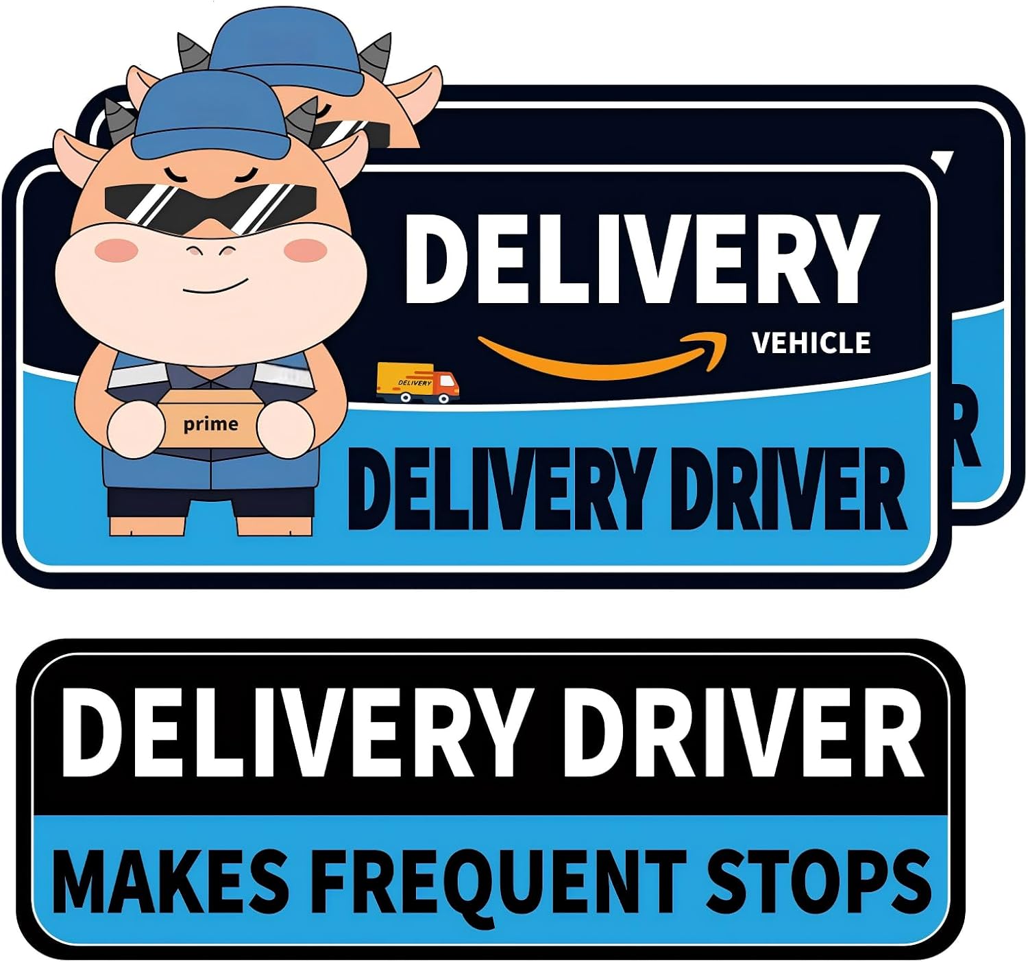 Delivery Driver Magnet for Car, Reflective Caution Frequent Stops Car Magnet, 2 Pack 11"x7" + 1 Pack 11"x3", Durable and Weather-Resistant Magnetic Signs for Vehicles (Blue-02)