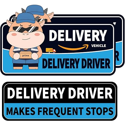 Delivery Driver Magnet for Car, Reflective Caution Frequent Stops Car Magnet, 2 Pack 11"x7" + 1 Pack 11"x3", Durable and Weather-Resistant Magnetic Signs for Vehicles (Blue-02)
