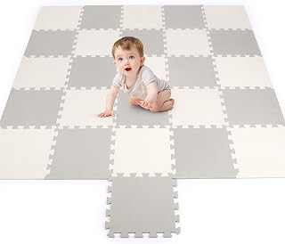 Hadwin Soft EVA Foam Play Mats for Kids, 26 pcs Interlocking Flooring Jigsaw Puzzle Mats Portable Indoor & Outdoor Infant Activity Crawling Baby Playmat 210 x 124.5 cm Floor Tiles Grey & White