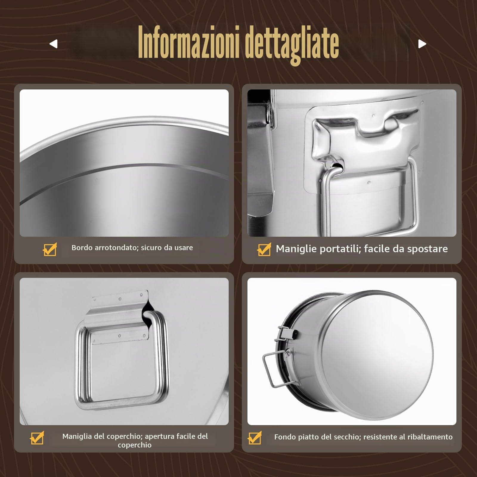 MINRS Secchio con coperchio, contenitore ermetico per alimenti, in acciaio inox, da cucina, in acciaio inox, con coperchio e morsetto di bloccaggio (33 L)