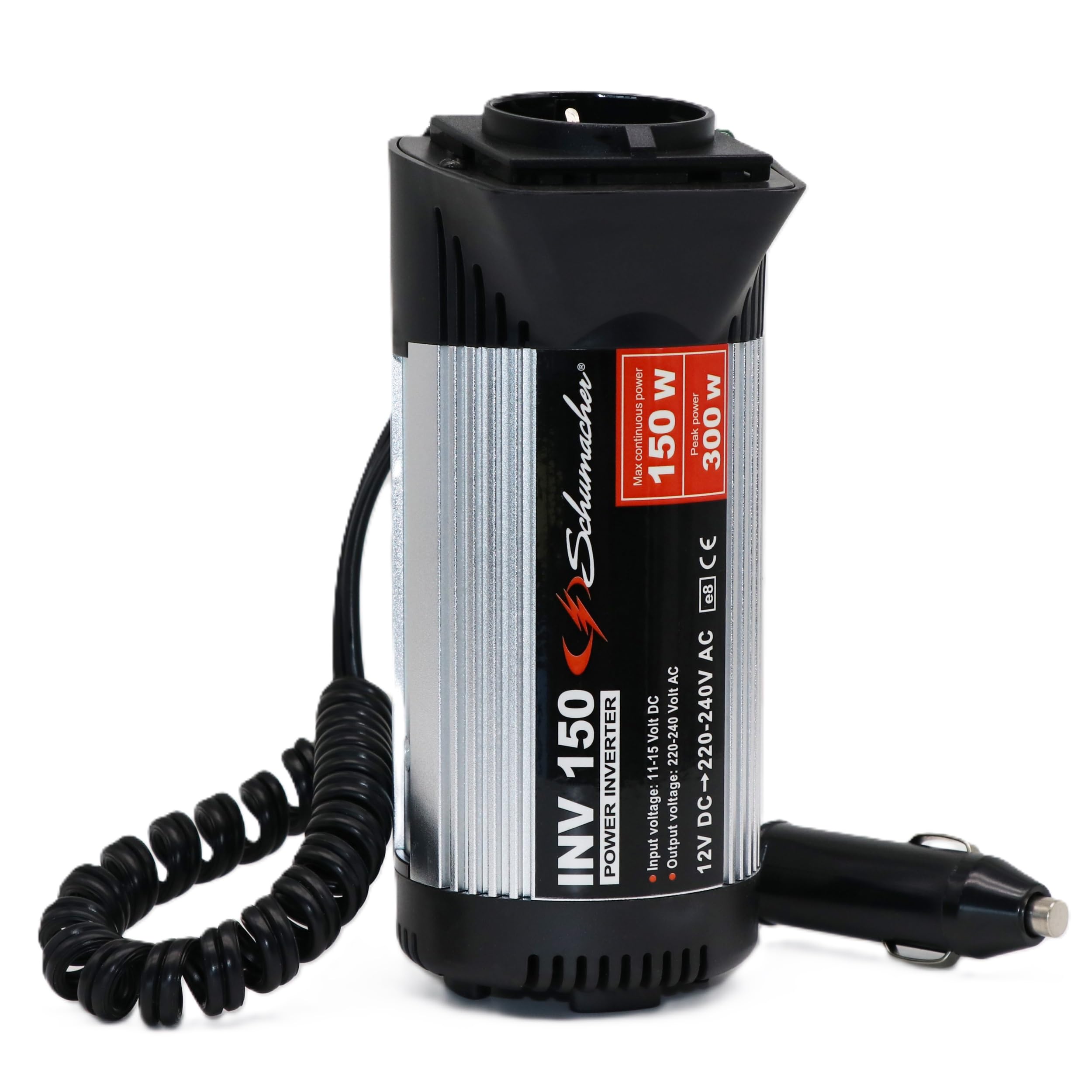 Schumacher Electric INV150 - Przetwornica 12V na 230V 300W - Kompaktowy inwerter z USB i gniazdem zapalniczki - Do smartfona, tabletu, laptopa