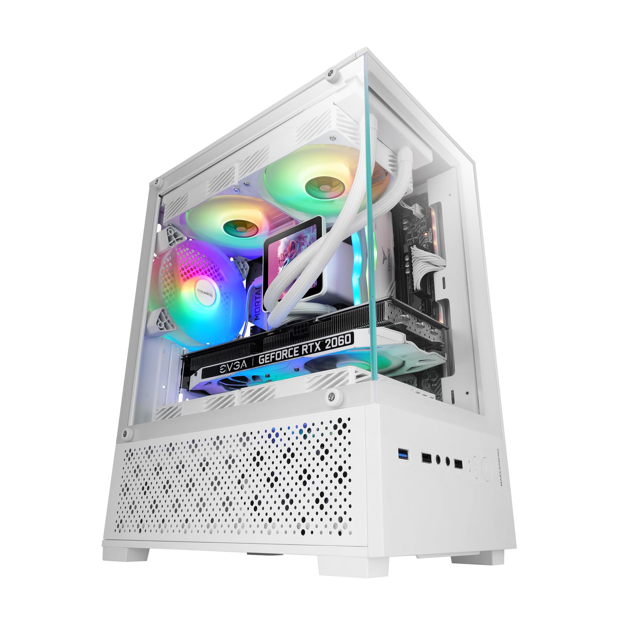 Mars Gaming MC-SE2, Caja Gaming MicroATX, Cristal Templado Lateral y Frontal Sin Marco, Ventilador FRGB 120mm, Estructura de Doble Cámara, Minitorre PC Compacta con Amplia Capacidad Interna, Blanco